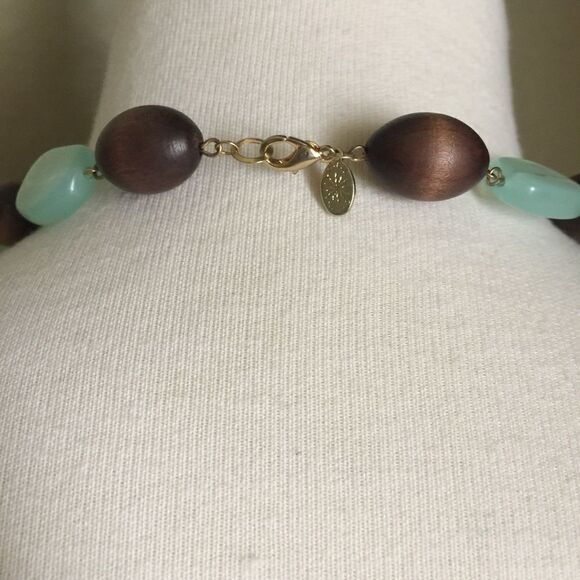 Necklace Wood and Stone‎ w/Gold Brown and Green - Picture 4 of 7